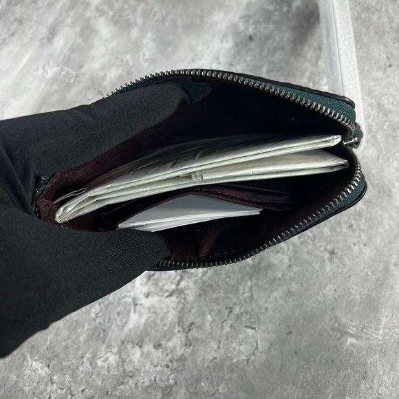 Coach Corner Zip Wristlet In Signature Leather Gunmetal/Forest - Picture 3 of 10